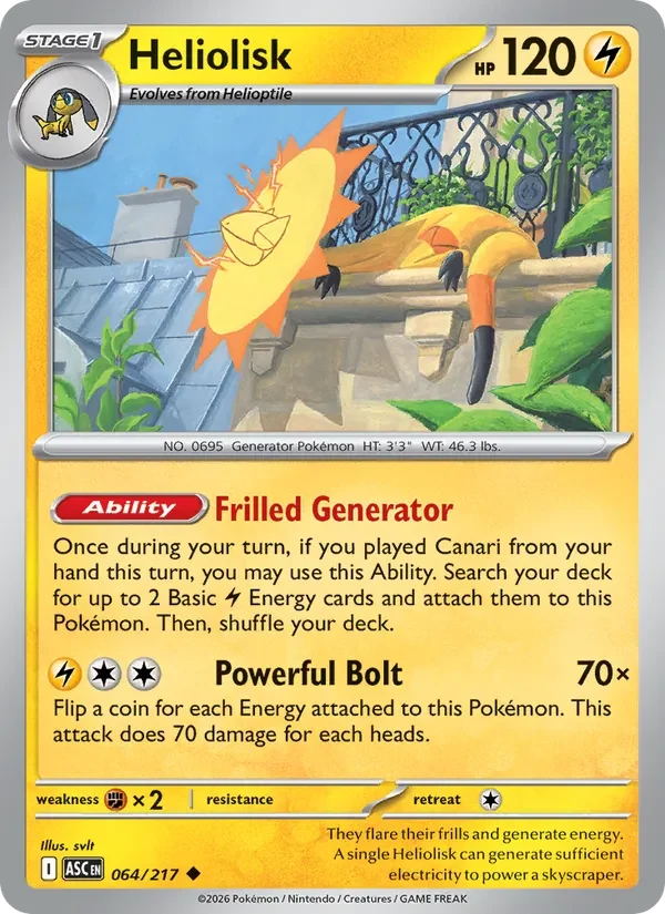 Heliolisk 064/217 Ascended Heroes Pokémon card, Uncommon, front scan