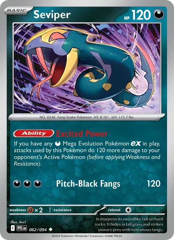 Seviper 062/094 Phantasmal Flames Pokémon card, Uncommon, front scan