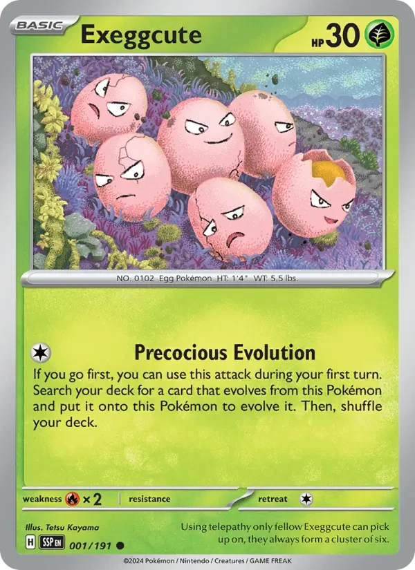 Exeggcute 001/191 Surging Sparks Pokémon card, Common, front scan