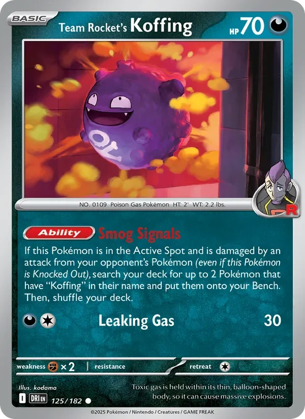 Team Rocket's Koffing 125/182 Destined Rivals Pokémon card, Common, front scan