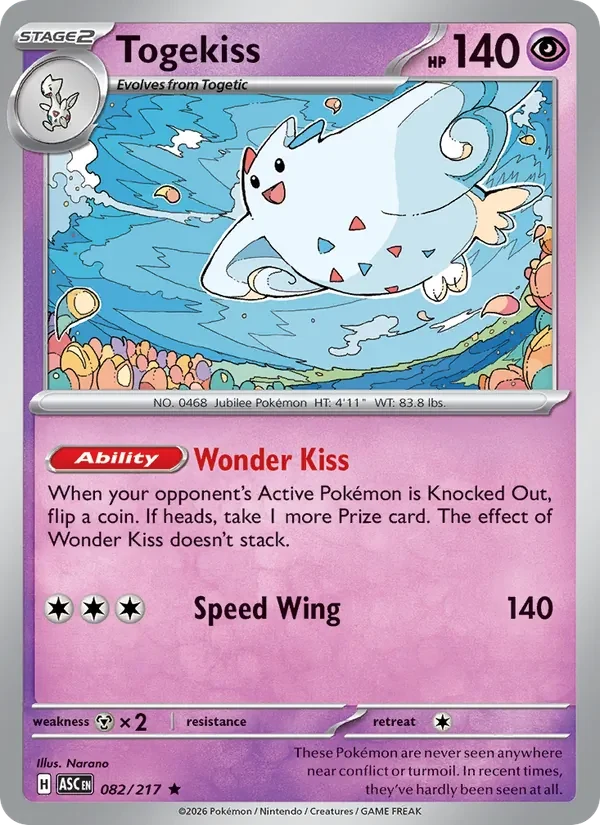 Togekiss 082/217 Ascended Heroes Pokémon card, Rare, front scan