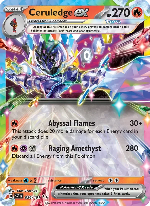 Ceruledge ex 036/191 Surging Sparks Pokémon card, Double Rare, front scan