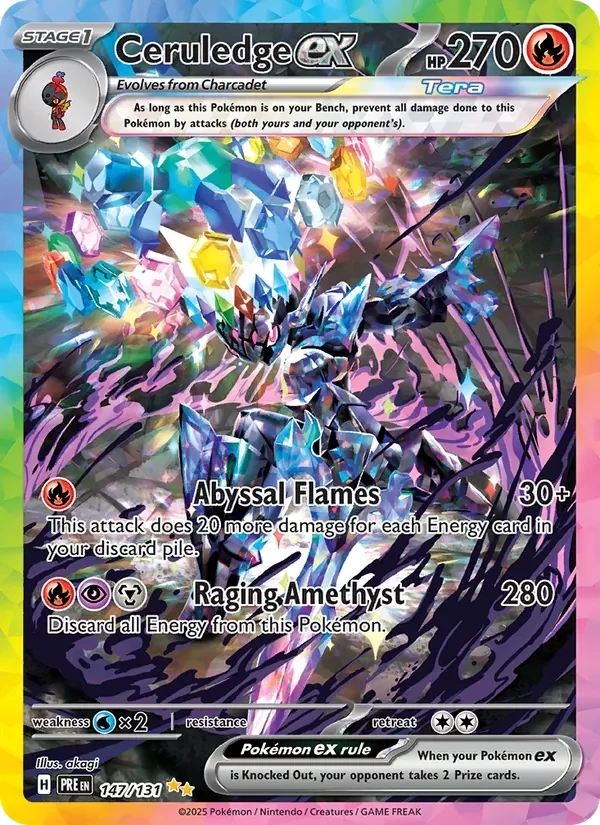 Ceruledge ex 147/131 Prismatic Evolutions Pokémon card, Special Illustration Rare, front scan