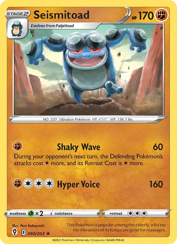 Seismitoad 090/203 Evolving Skies Pokémon card, Rare, front scan