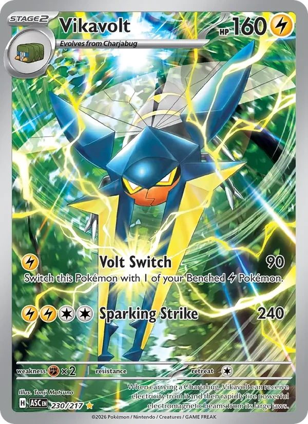 Vikavolt 230/217 Ascended Heroes Pokémon card, Illustration Rare, front scan