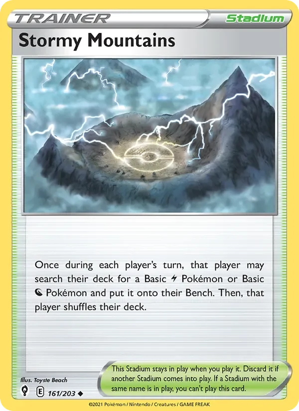 Stormy Mountains 161/203 Evolving Skies Pokémon card, Uncommon, front scan