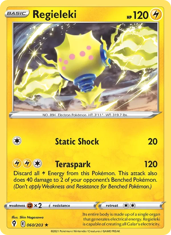 Regieleki 060/203 Evolving Skies Pokémon card, Holo Rare, front scan