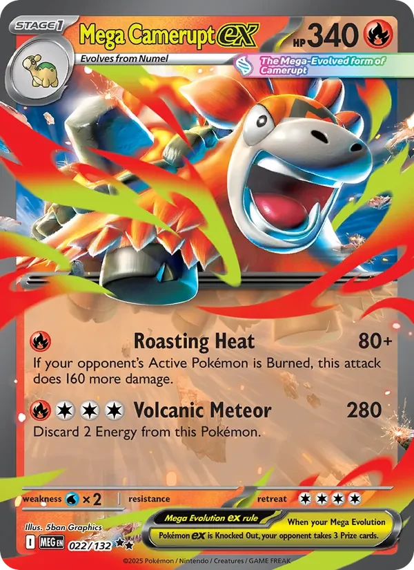 Mega Camerupt ex 022/132 Mega Evolution Pokémon card, Double Rare, front scan