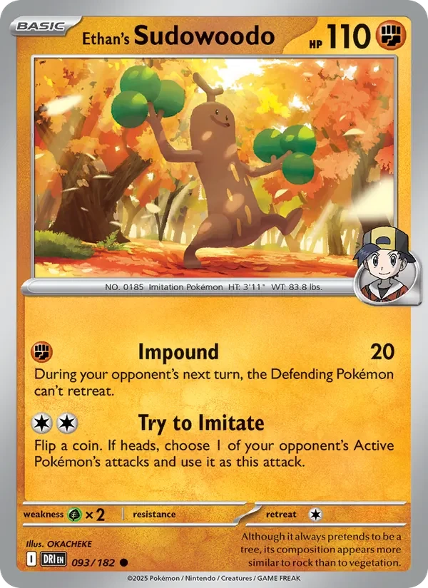 Ethan's Sudowoodo 093/182 Destined Rivals Pokémon card, Common, front scan