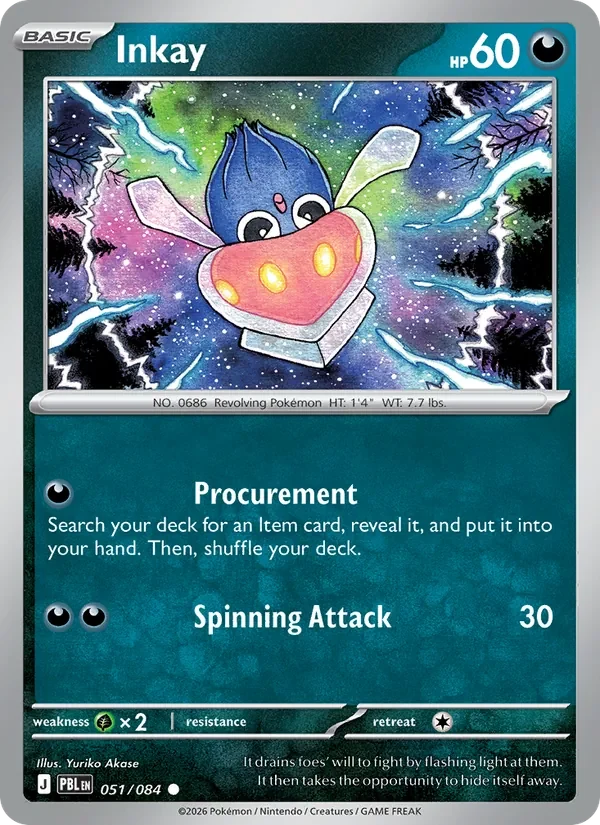Inkay 051/084 Pitch Black Pokémon card, Common, front scan