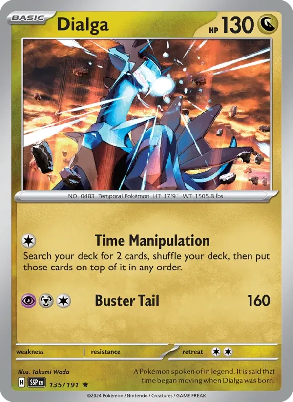 Dialga 135/191 Surging Sparks Pokémon card, Rare, front scan