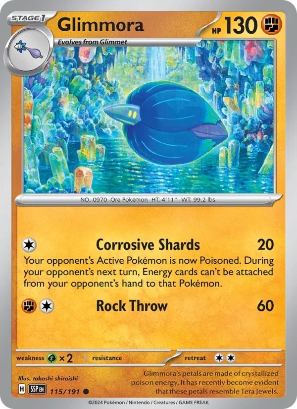 Glimmora 115/191 Surging Sparks Pokémon card, Common, front scan