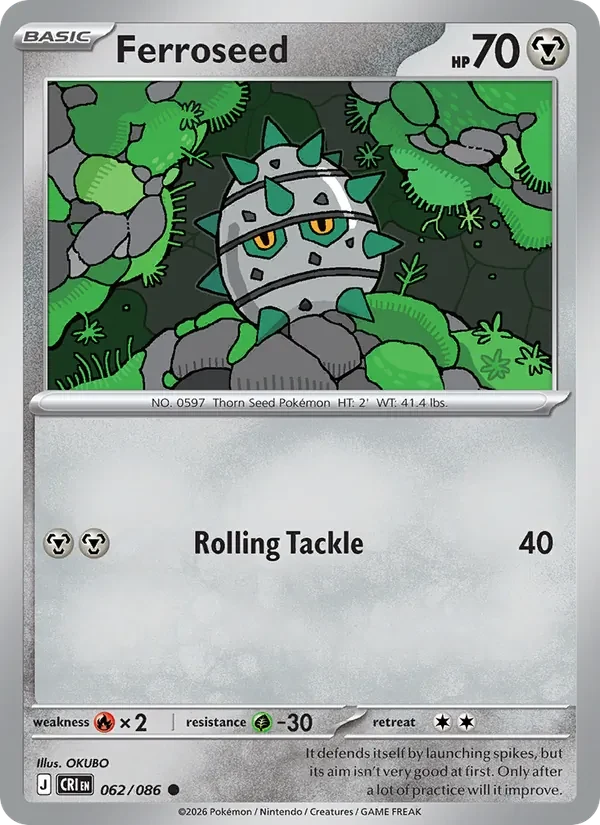 Ferroseed 062/086 Chaos Rising Pokémon card, Common, front scan