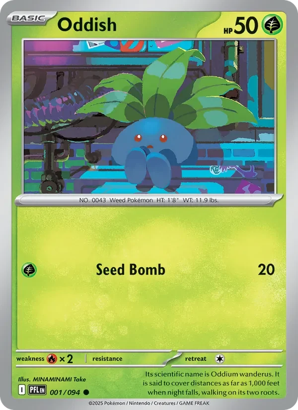 Oddish 001/094 Phantasmal Flames Pokémon card, Common, front scan