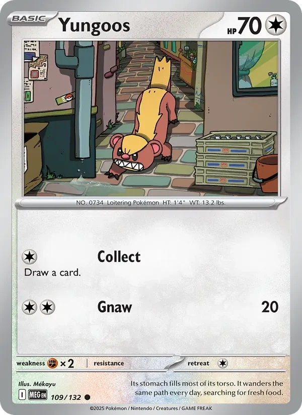 Yungoos 109/132 Mega Evolution Pokémon card, Common, front scan