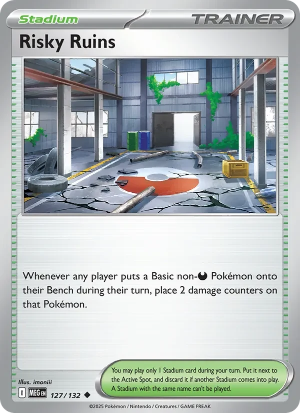 Risky Ruins 127/132 Mega Evolution Pokémon card, Uncommon, front scan