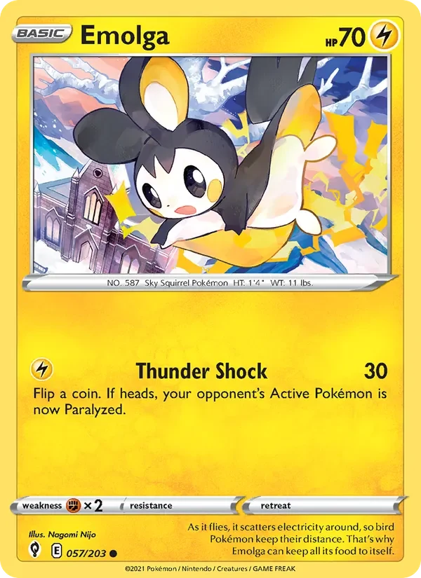 Emolga 057/203 Evolving Skies Pokémon card, Common, front scan