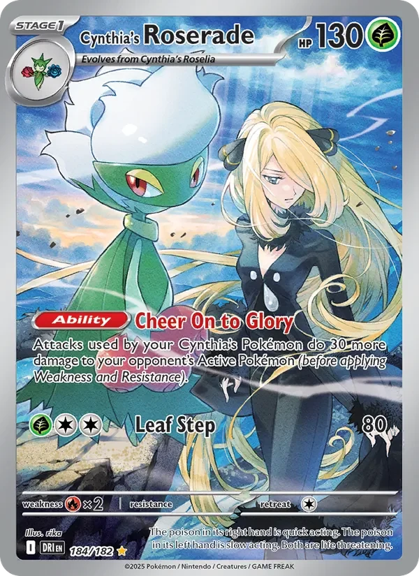 Cynthia's Roserade 184/182 Destined Rivals Pokémon card, Illustration Rare, front scan
