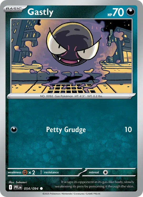 Gastly 054/094 Phantasmal Flames Pokémon card, Common, front scan