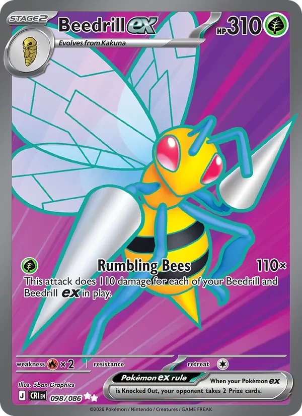 Beedrill ex 098/086 Chaos Rising Pokémon card, Ultra Rare, front scan
