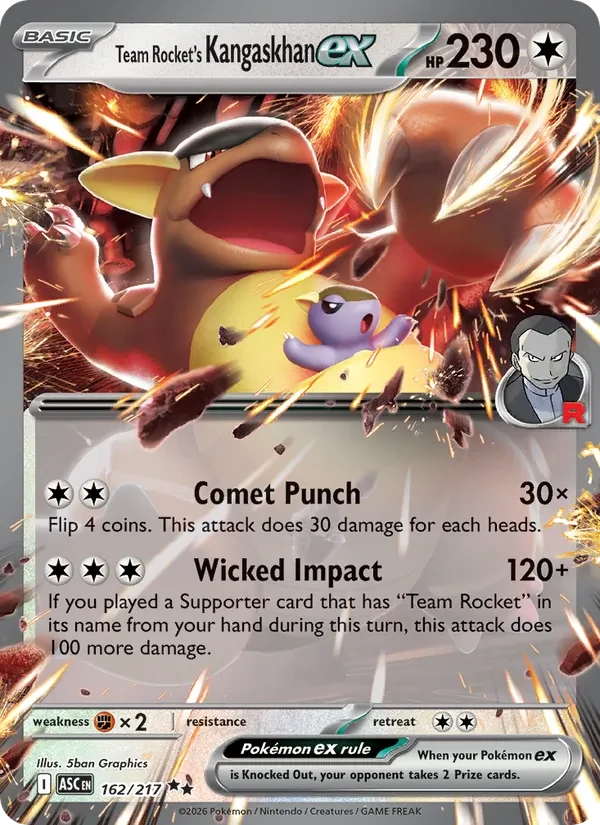 Team Rocket's Kangaskhan ex 162/217 Ascended Heroes Pokémon card, Double Rare, front scan