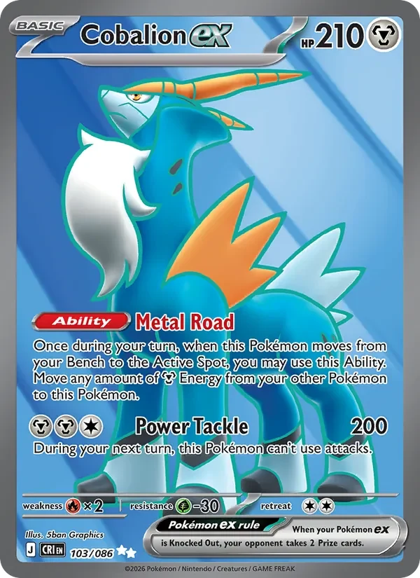 Cobalion ex 103/086 Chaos Rising Pokémon card, Ultra Rare, front scan