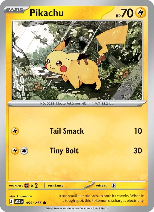 Pikachu 055/217 Ascended Heroes Pokémon card, Common, front scan