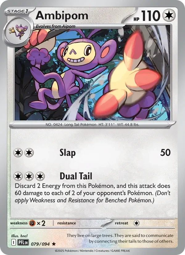 Ambipom 079/094 Phantasmal Flames Pokémon card, Rare, front scan