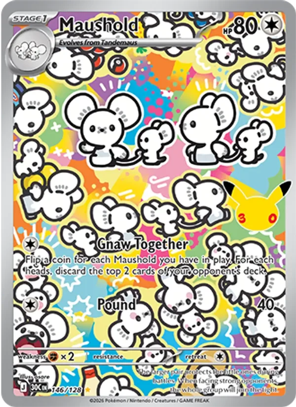 Maushold 146/128 30th Celebration Pokémon card, Illustration Rare, front scan