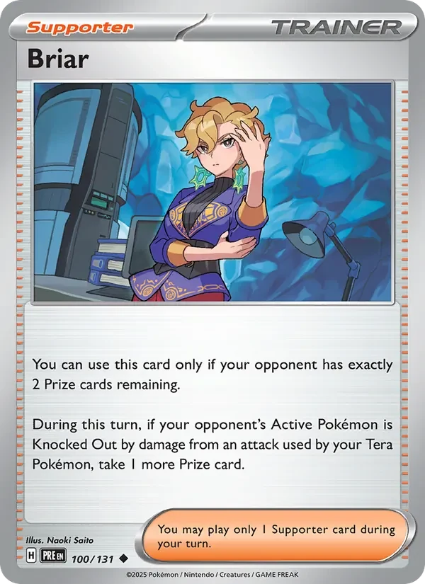 Briar 100/131 Prismatic Evolutions Pokémon card, Uncommon, front scan