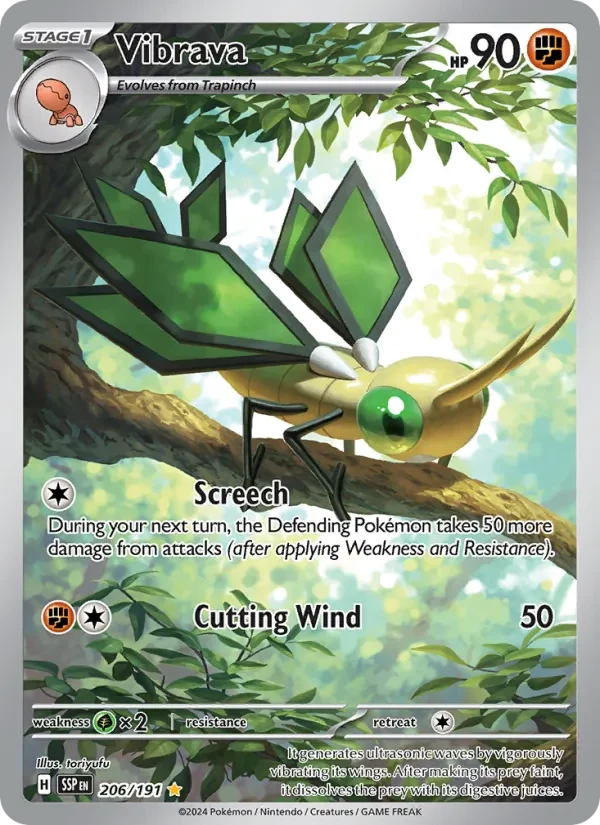Vibrava 206/191 Surging Sparks Pokémon card, Illustration Rare, front scan