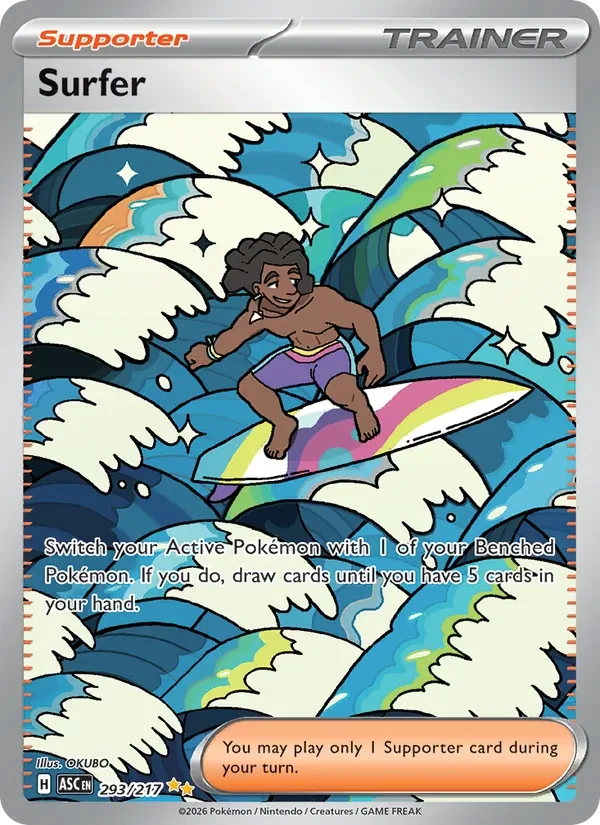 Surfer 293/217 Ascended Heroes Pokémon card, Special Illustration Rare, front scan