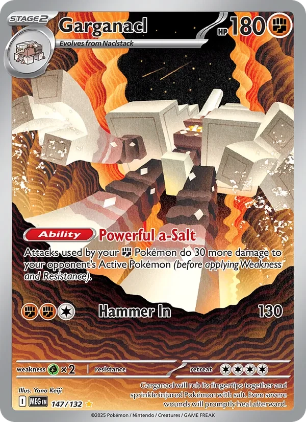 Garganacl 147/132 Mega Evolution Pokémon card, Illustration Rare, front scan