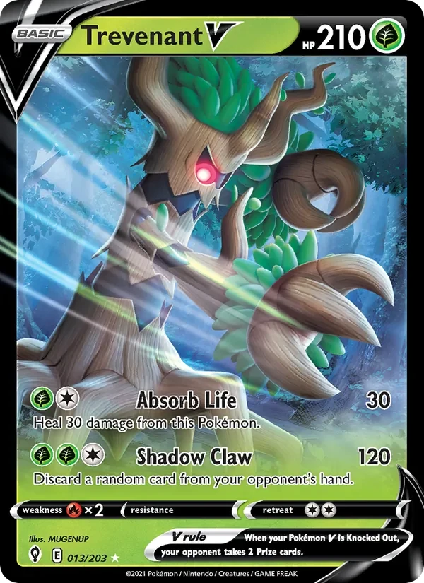 Trevenant V 013/203 Evolving Skies Pokémon card, Holo Rare V, front scan