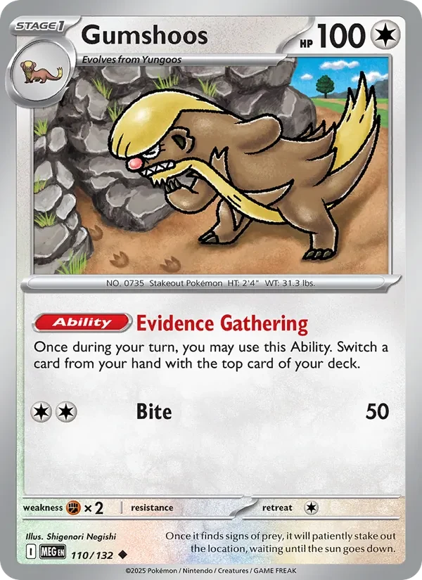 Gumshoos 110/132 Mega Evolution Pokémon card, Uncommon, front scan