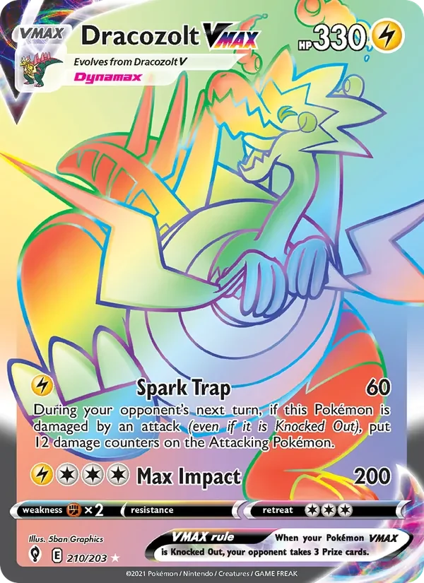 Dracozolt VMAX 210/203 Evolving Skies Pokémon card, Secret Rare, front scan