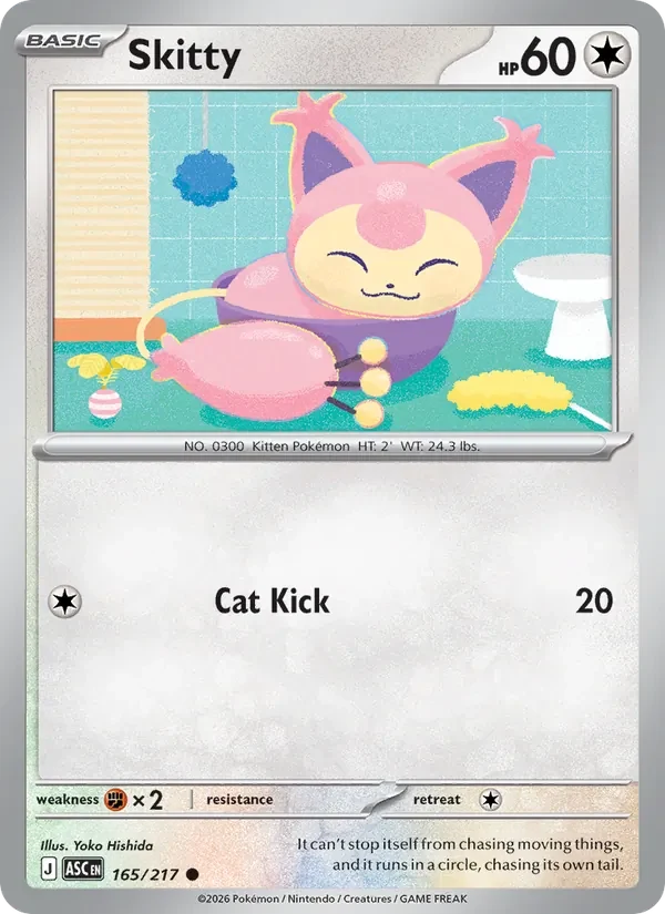 Skitty 165/217 Ascended Heroes Pokémon card, Common, front scan