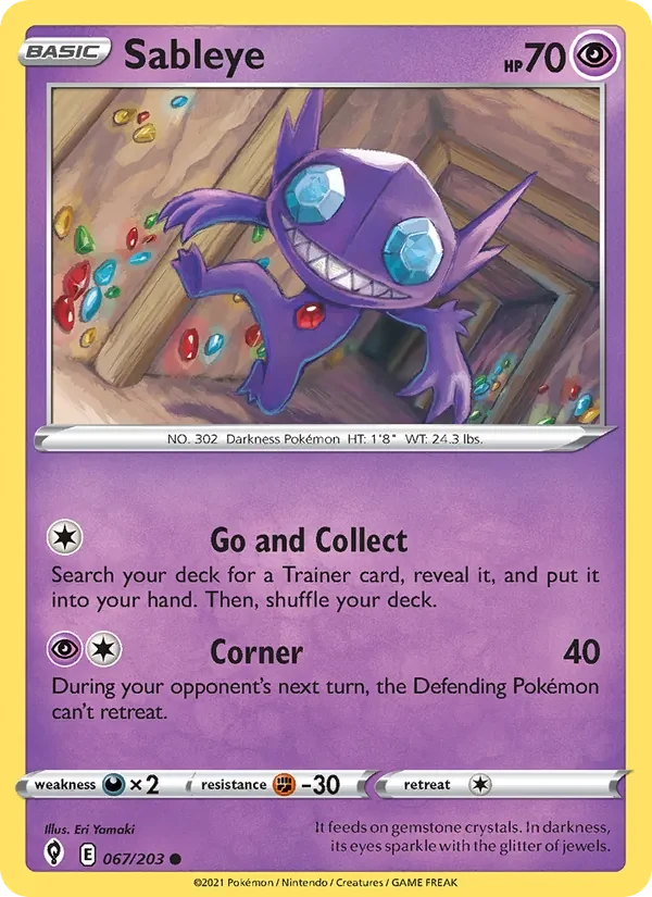 Sableye 067/203 Evolving Skies Pokémon card, Common, front scan