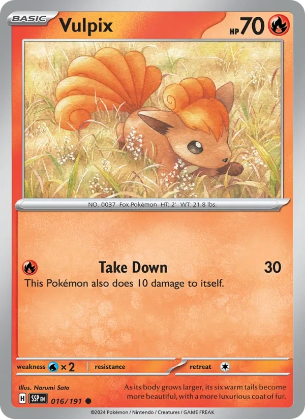 Vulpix 016/191 Surging Sparks Pokémon card, Common, front scan
