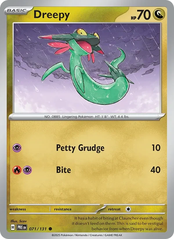 Dreepy 071/131 Prismatic Evolutions Pokémon card, Common, front scan