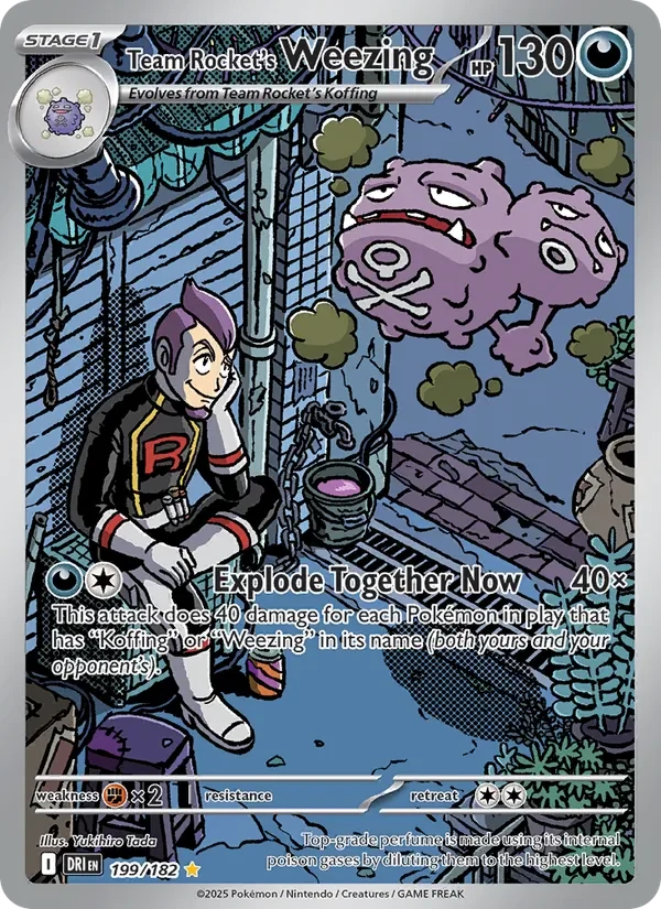 Team Rocket's Weezing 199/182 Destined Rivals Pokémon card, Illustration Rare, front scan