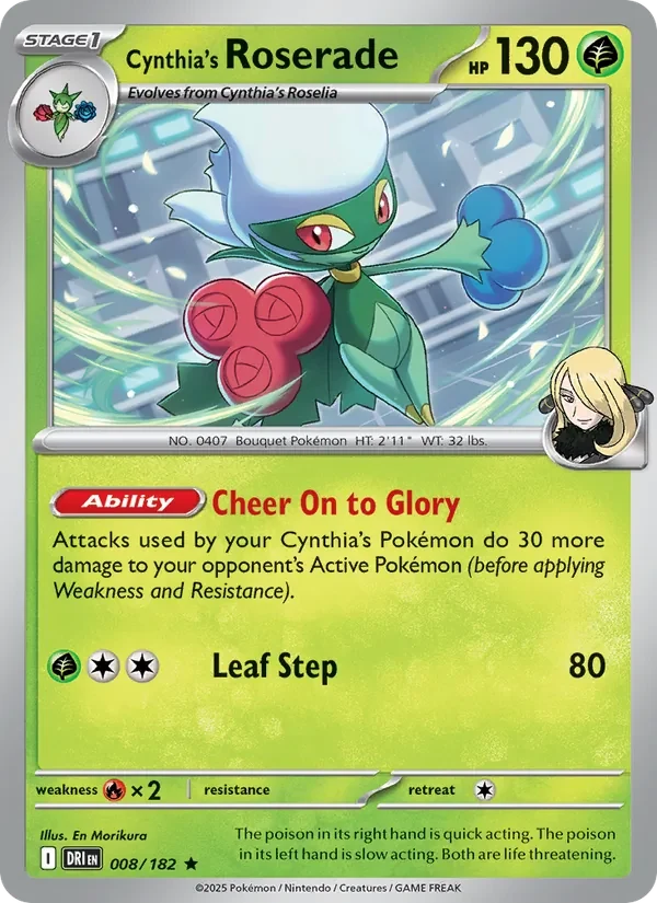 Cynthia's Roserade 008/182 Destined Rivals Pokémon card, Rare, front scan