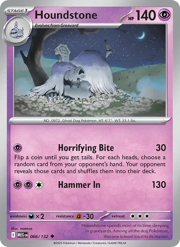 Houndstone 066/132 Mega Evolution Pokémon card, Uncommon, front scan