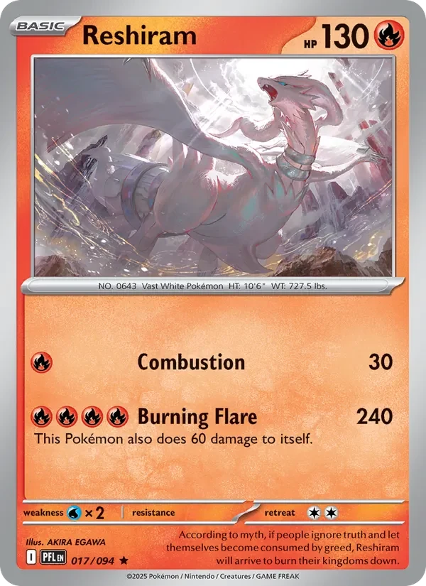 Reshiram 017/094 Phantasmal Flames Pokémon card, Rare, front scan
