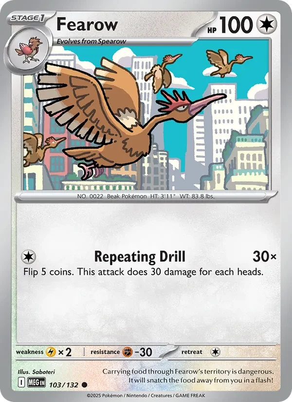 Fearow 103/132 Mega Evolution Pokémon card, Common, front scan