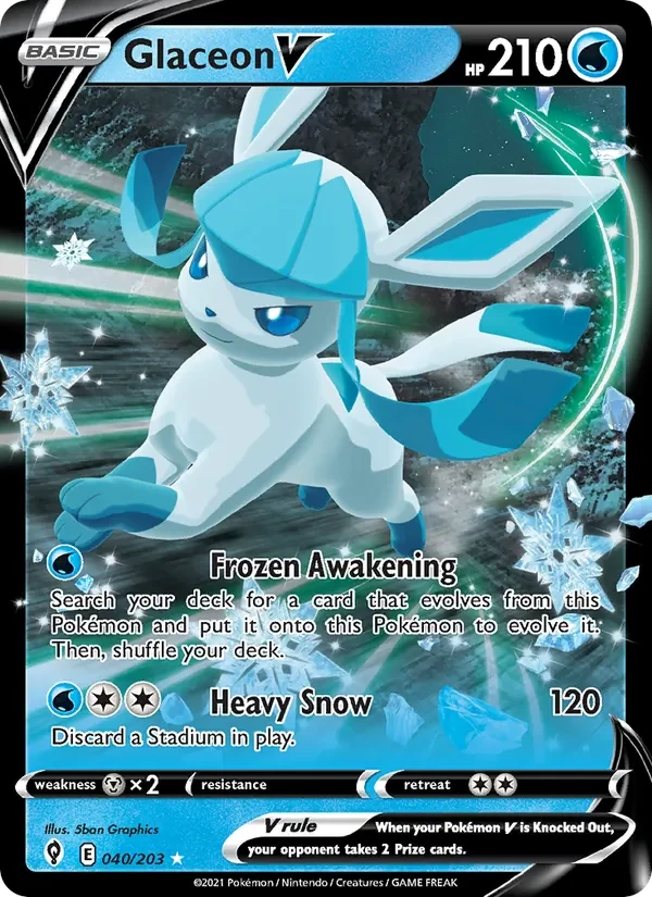 Glaceon V 040/203 Evolving Skies Pokémon card, Holo Rare V, front scan