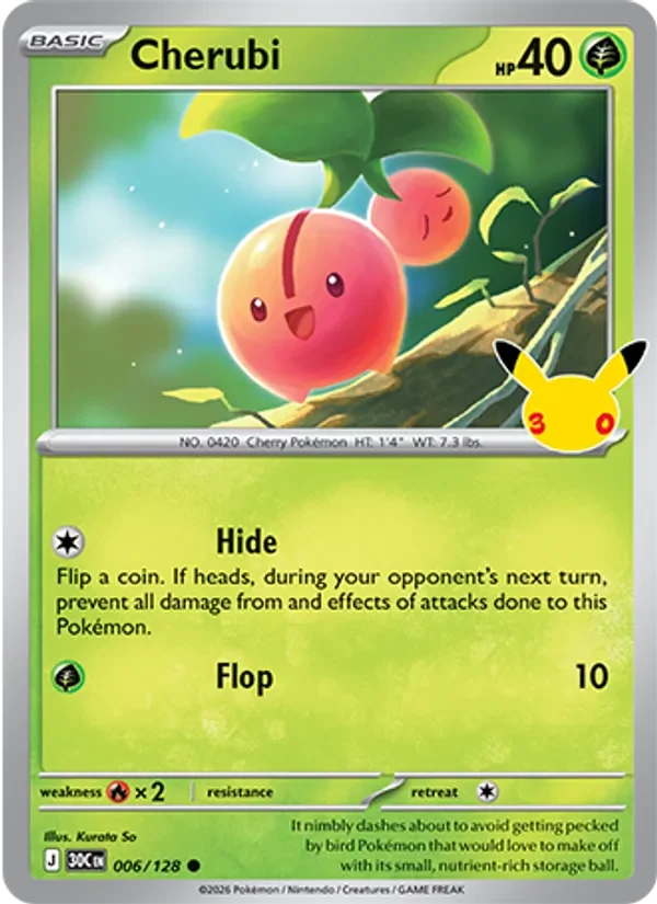 Cherubi 006/128 30th Celebration Pokémon card, Common, front scan