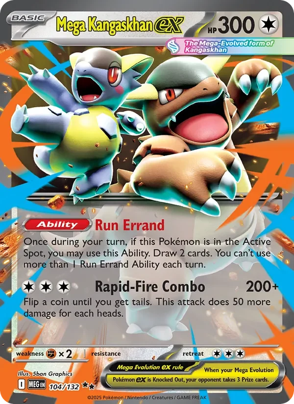 Mega Kangaskhan ex 104/132 Mega Evolution Pokémon card, Double Rare, front scan