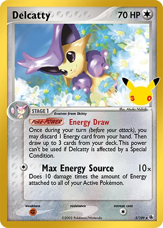 Delcatty 5/109 30th Celebration Pokémon card, Classic Collection, front scan