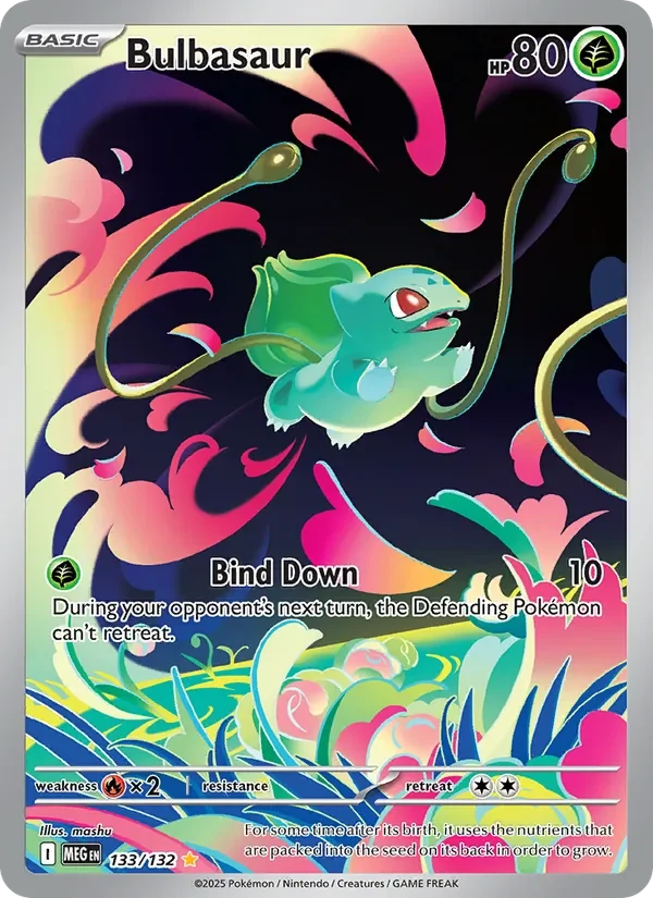 Bulbasaur 133/132 Mega Evolution Pokémon card, Illustration Rare, front scan